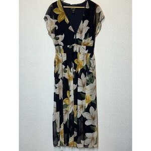 Kate And Lily Plus Sz 14W Maxi Dress Blue Yellow Floral Cap Sleeve Chiffon Flowy